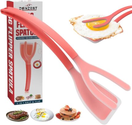 Silicon Egg Flipper Spatula Tongs (Set of 1) – Non-Stick 2-in-1 Grip & Flip Kitchen Tongs for Pancakes, Fish, Eggs, and More – Heat Resistant Cooking Tool (Red)