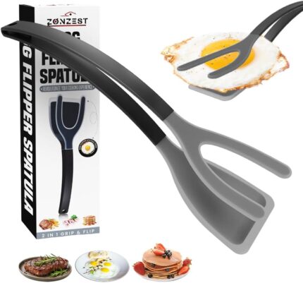 Silicon Egg Flipper Spatula Tongs (Set of 1) – Non-Stick 2-in-1 Grip & Flip Kitchen Tongs for Pancakes, Fish, Eggs, and More – Heat Resistant Cooking Tool (Black)