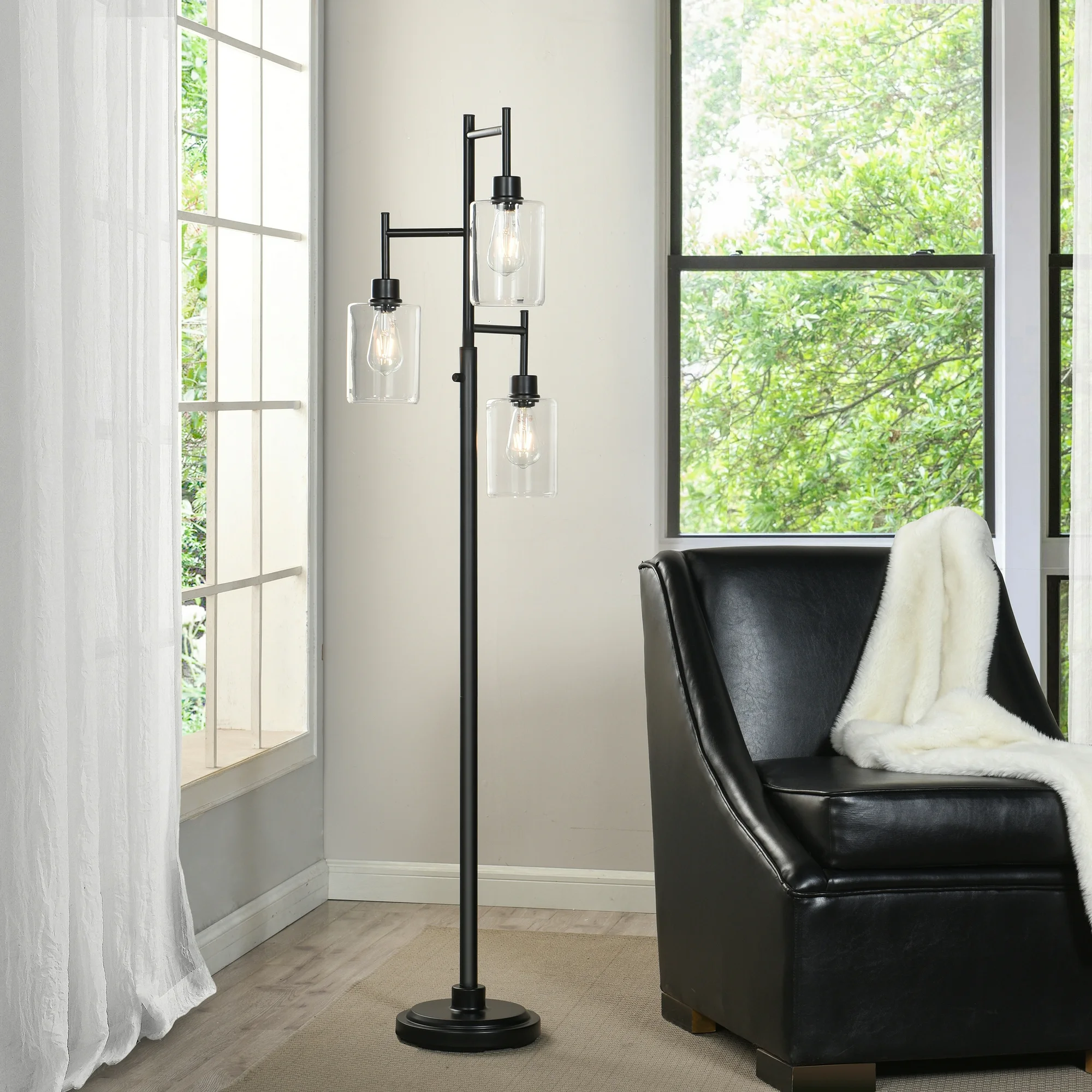 Better Homes & Gardens 63.5 in 3 Light Contemporary Black Floor Lamp Clear Glass